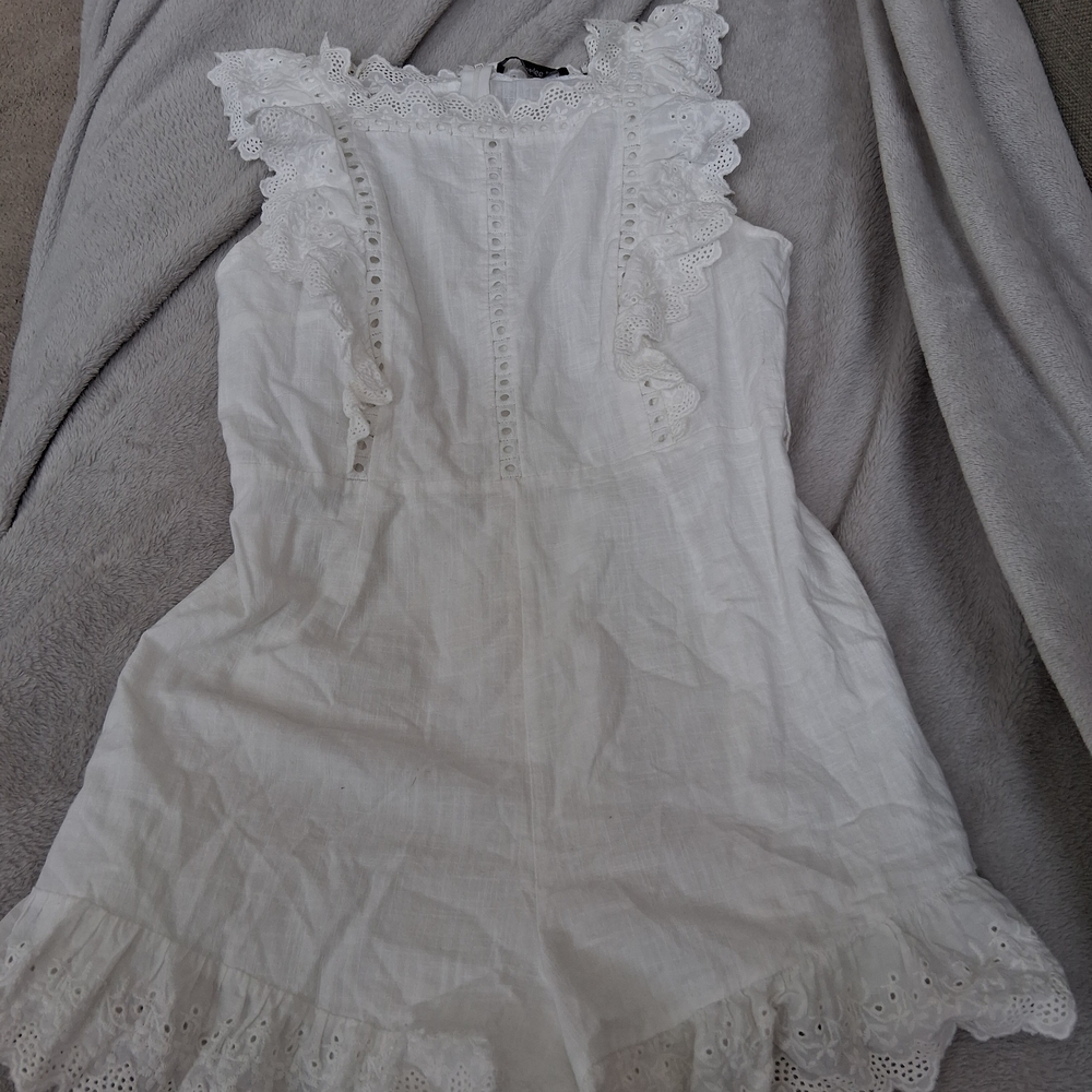 Simplee Apparel White Lace-Trimmed Romper